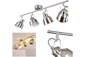 HOFSTEIN Lámpara de techo Safari, lámpara de techo metálica en acero cepillado/blanco, 4 luces, con focos ajustables y efecto de luz, 4 x casquillo E14, foco de diseño retro/vintage, sin bombilla(s)