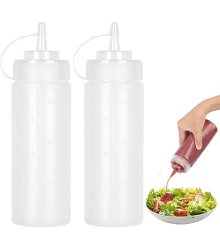 Knijpfles, 2 stuks, 1000 ml, plastic knijpfles met doppen, sausfles