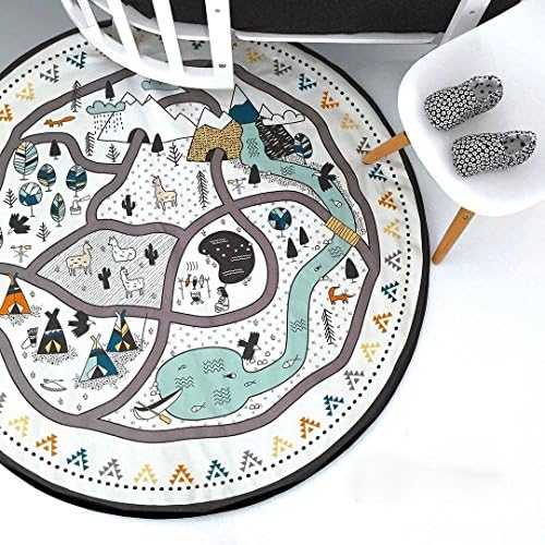 FOOFE DIY Handmade Village Graffiti Game Mat Child Circular Canvas Crawling Mat