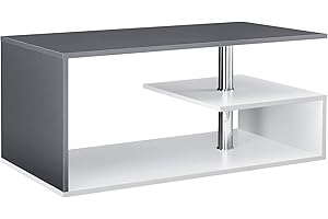 [en.casa] Tavolino Centrale da Salotto con 3 Piani di Appoggio Tavolo Basso da Caffè Divano Design Moderno per Soggiorno 90 x 50 x 41 cm - Grigio Scuro/Bianco