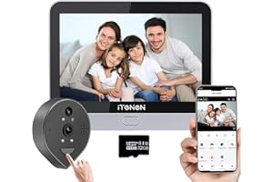 iTenen Judas numérique WiFi de Porte, 3MP Visiophone Interphone Vidéo Caméra avec Carte Mémoire 32G, Audio bidirectionnel, sans Fil Judas Numérique 4.3’’ Écran Batterie 5000mAh, PIR Motion Detection