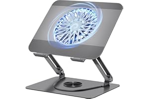 ICARE Support Ordinateur Portable avec Ventilateur PC Portable Magnétique, Rotation 360°, Capacité de Charge de 10 KG et 18dB de Silence, Support pour Laptops/Tablettes Jusqu'à 16”(Gris)