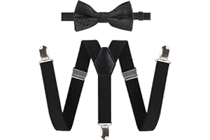 Alizeal Kids Adjustable 3-clip Braces and Pre-tied Novelty Bow Tie