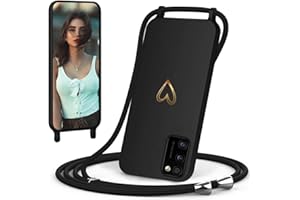 CaseLover Handyband für Samsung Galaxy A41 Hülle mit Band, Herz Muster Silikon Necklace Handyhülle mit Abnehmbar Kordel zum Umhängen Stossfest Bumper Handy Schutzhülle für Samsung Galaxy A41, Schwarz