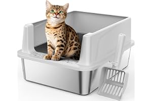 MIXJOY Kattlåda Rostfritt Stål, Katttoalett i Rostfritt Stål 18L Liten för Kattungar - Öppen Design, Hög Kant Läcksäker, Plat