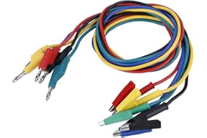 AKOZON Cavo Banana Coccodrillo, 5 Pezzi P1037 4mm Spina a Banana Multimetro 1M Cavi di Prova con Clip a Coccodrillo 5 Colori Connettore a Banana a Doppio Attacco per Prove Elettriche di Laper Boratorio