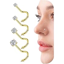 4 Piercing Al Naso In Acciaio Chirurgico Con Zirconi - Oro 14K, Forme Diverse, 1.5/2/2.5/3mm