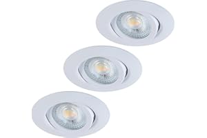 HCFEI LED Einbaustrahler Flach Dimmbar, Schwenkbar 5W LED Spots 230V, IP44 Bad Einbauleuchten Deckenspots Einbauspots, 3CCT Warmweiß Neutralweiß Kaltweiß (3er set, Weiß, 38°)