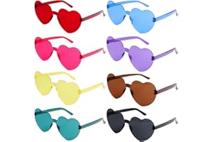 AILVOR 8 Pcs Festival Glasses,Heart Shaped Glasses, Rimless Party Funky Sunglasses for Adults and Kids, Party Fancy Dress Costume Photo Props Eyewear