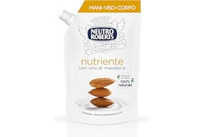 Neutro Roberts Sapone Liquido Nutriente con Puro Olio di Glicerina e Olio di Mandorla, Flacone in Plastica 100% riciclata, Dermatologicamente Testato, Ecopouch da 400 ml