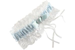 PRITTIES ACCESSORIES Blue Lace and Ribbon Bow Sequin Heart Design Elasticated Garter - Bridal Wedding Accessories