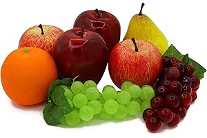 LAIIQI Artificial Fake Fruit, 8 Pcs Faux Fruit Centerpieces Dining Table Decorative, Lifelike Fruits Set Contain Fake Apple, Grape, Orange, Pear, Delicious Red Apple for Home Kitchen Décor