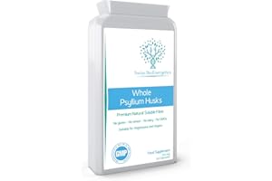 SWISS BIOENERGETICS Fibre Supplement 750mg Whole Psyllium Husk (not just Extract) - High Strength Natural Soluble Fiber Supplement from Plantago Ovata Plant Seeds, 90 Psyllium Husks Capsules - Made in UK & Vegan