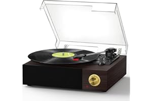 FYDEE Record Player - 5.4 Bluetooth Receiver | 3 Vinyl Sizes | Built-in 2 Stereo Speakers | 33/45/78 RPM | RCA Output Turntable | Belt-Drive Vinyl Record Player | Ebony