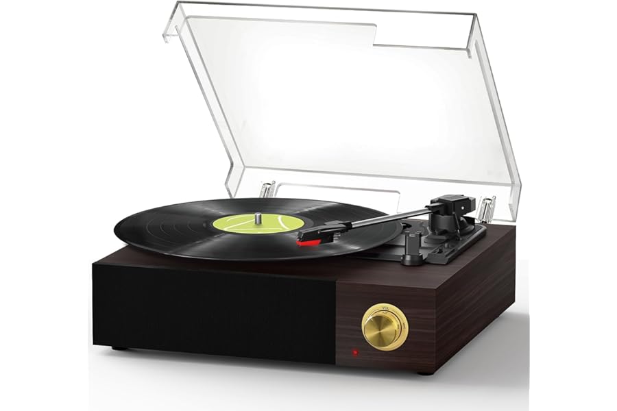 FYDEE Record Player - 5.4 Bluetooth Receiver | 3 Vinyl Sizes | Built-in 2 Stereo Speakers | 33/45/78 RPM | RCA Output Turntable | Belt-Drive Vinyl Record Player | Ebony