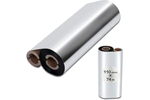 Gianto Nastro a Trasferimento Termico 110 mm x 74 m Ribbon Compatibile con Stampante Zebra, in Cera Wax Per Etichette, Ean, Codici a Barre, Ink Out, Doppia Anima 1,27 cm - Nero