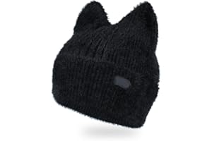 INOMAK Bonnet Oreille de Chat pour Les Femmes, Bonnet d’Oreille de Chat en Laine tricotée Solide, Bonnet Pull Chaud, Bonnet Extensible