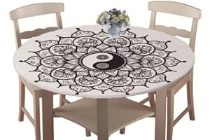 CHICKWIN-SHOP Chickwin Tischdecke Outdoor Rund 90 cm, Elastisch Tischdecken Abwaschbar Wasserabweisend Lotuseffekt 3D Monstera Garten Tischdecke Mandala Table Cloth, Ideal für 70cm-80cm