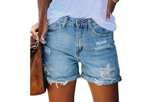 ORANDESIGNE Jeans da Donna Shorts in Denim Strappati a Vita Alta Pantaloncini di Jeans con Frange Jeans Shorts Arrotolato Denim Shorts Elasticizzato Shorts Stampa Stelle