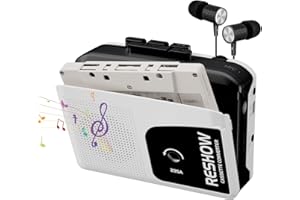 Reshow Cassette Player, Compact Tape Player Portable Recorder with Earphone, USB to MP3 Converter, Audio Cassette to Digital Converter(White）