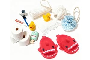 AKSXU Wichtel Zubehör, 14Stück Miniatur Wichtelzubehör Bade-Set für Wichteltür Weihnachten Deko, mit Mini Rot Slippers,Zahnpasta,Ente, Klopapier und Handtuch