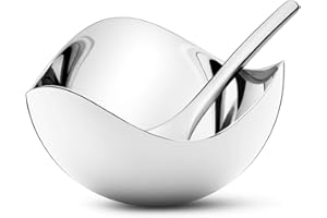 Georg Jensen GJ 116825, Saliera a forma di ciotola con cucchiaino, Acciaio INOX, 11,7 x 13 x 5 cm