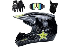KHBTFNB Intégral Casque Motocross Ensemble, avec Lunettes Gants Masque, Jeunesse Enfant Hors Route Moto Casque Équipement de Protection, Downhill Enduro VTT MTB BMX Quad Dirt Bike Casque