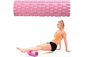 Pilatesrulle inklusive yoga-kolonn, rosa fascia roller, sportskum, fitness och massage-skumrulle, multifunktionell skumrulle