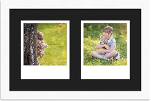 WANDStyle Rahmen für Polaroid-Bilder Serie H950 weiß gemasert Normalglas inkl. Passepartout schwarz für 2 Polaroids