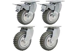 Lesolar 4 Pack 6 Inch Heavy Duty Castors 150mm Solid Rubber Industrial Castors 360-degree Swivel Casters Bearing Plate Caster Wheels Load Capacity 1000 Kg 2 Swivel (No Brake) + 2 Swivel with Brake