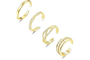 LOFITOR 4 Stück 14K Gold Gefüllte Zehenring Verstellbare Zehenringe Set für Damen Grün Einfach Süß Wasserdicht Gold Opal CZ Herz Offene Zehenringe Sommer Strand Fußschmuck