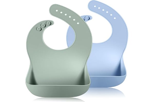 Vicloon babyhaklapp i silikon, matningshaklapp med droppbricka, 6 justerbara knappar, BPA-fri, babyhaklapp, lätt att rengöra
