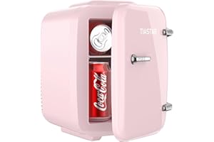 Tiastar Mini Tragbarer Kühlschrank, 4 Liter /6 Dosen Getränke & Hautpflege Mini-Kühlschrank für Schlafzimmer, Auto, Büro Schreibtisch, zwei Gänge - Kühler und Wärmer (Rosa)