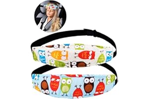 WENMEI 2 Packs Baby Car Seat Head Support and Neck Relief, Adjustable Stroller Neck Relief Strap Headrest Safety Slumber Sling Sleep Positioner for Toddler Infants Children Kids(Owls)