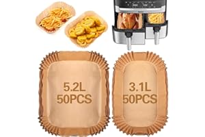 EAPMGQR 100 Stück Backpapier für Tefal EY9018 Dual Easy Fry EY905D 5,2/3,1 L, Backpapier für Heißluftfritteuse Philips Dual Basket Airfryer 3000-Serie, Moulinex 8,3 L, DMS, Cecotec, Luftfritteusen Zubehör