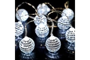 MEISHANG 10 LED Guirlande Boule Lumineuse,Boule Disco,Guirlande Lumineuse Chambre Enfant-Paillettes Argentées-Guirlande Sapin de Noel 150CM,Guirlande Lumineuse Intérieur,Pour Chambre,Festif, Noël(Blanc)