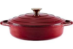 Barbary & Oak BO800253RED Shallow Cast Iron Casserole Pan with Durable Enamel Interior, 28cm, Bordeaux Red