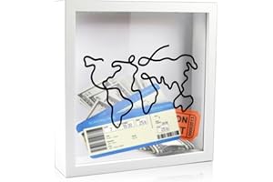 BINGGUNYO Boîte d'Archives d'Aventure, Cadre de Boîte d'Ombre 3D avec Fente, Boîte d'archives de Voyage, Cadre Profond Carré 20x20cm, Boîte de Présentation avec Cadre en Bois pour Photos,Médailles,Souvenir