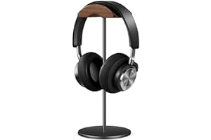 QinCoon Supporto per Cuffie, Porta Cuffie Legno di Noce e Alluminio, Stand Headset da Gaming Noce Naturale con Base Solida, Adatto a Cuffie di Tutte Le Dimensioni (Nero)