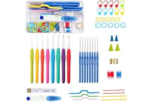 AKXLAX Kit Uncinetto Principianti 53pcs, Kit Uncinetto Ergonomici Professionale Completo Uncinetto Set 0.6mm-6mm, Crochet Kit Include Marcapunti Segnapunti Anelli Plastica