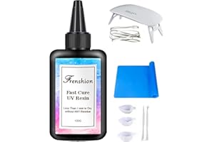 FRENSHION Mini lámpara + resina ultravioleta 100g + herramienta + almohadilla la resina dura ultravioleta más duradera, solidificada más rápido, resina de alta transparencia para la fabricación de joyas