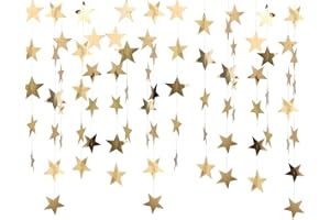 VILAGI 52 Feet Reflective Star Paper Garland, Glitter Gold Star Bunting Banner Hanging Decorations Sparkling Little S/tar Garland Streamer for Birthday Wedding Baby Showers Christmas Party Decorations