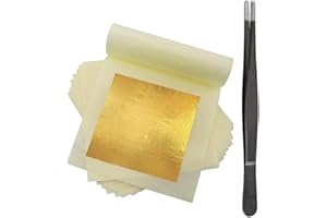 dshyuauoci 100 Feuilles de Feuilles d'or Donnez Une Paire de pincettes, 24K Feuille d Or Alimentaire Patisserie 13，5x14CM Décorations de Gâteaux Décoration Artisanale Utilisation en Cuisine