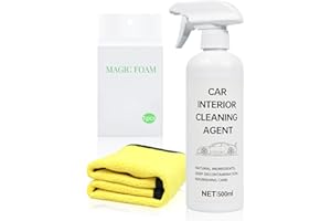 BIBOKLTIY Limpiador de Interior de Coche, 500ml Universal Limpia Tapicería para Plástico, Cuero, Tejido y Vidrio | Limpieza Profunda y Cuidado para Cabina, Salpicadero, Asiento | con Toalla y Esponja