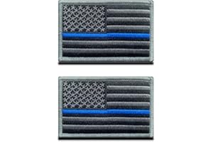 ZCKETO Pack of 2 PCS Tactical American Flag Patch - Thin Blue Line Police - Hook & Loop Embroidered Fastener - USA Flag Patch