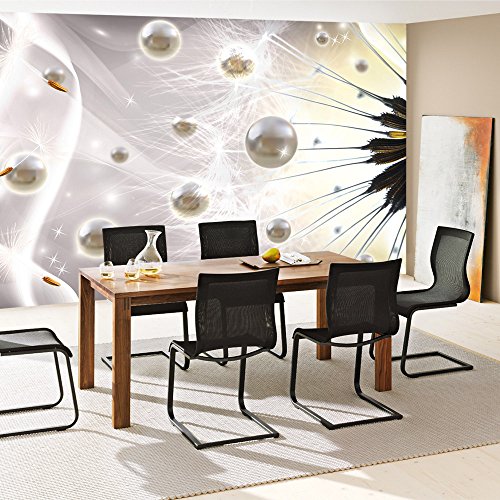 Vlies Fototapete 152.5x104cm PREMIUM PLUS Wand Foto Tapete Wand Bild Vliestapete – Pflanzen Tapete Pusteblume Perlen Fasern beige – no. 2023 - 7