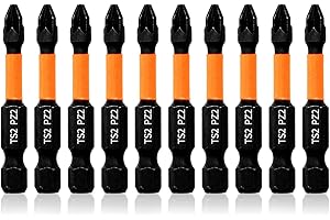 Hilpaty Juego de 10 Puntas Atornillador PZ2, Bit de Destornillador Pozidriv Magnético Impacto, Longitud 50mm, Vástago Hexagonal de 1/4"