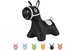 Hoppimals Tootiny, Juguete Hinchable para Saltar y Jugar para Niños Mayores de 1 año, Caballo Negro, Bomba Incluida en Nuestra Caja Regalo. Juguete Duradero Incentivar y Ayudar a Andar.