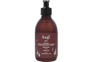‎HAGI Hagi Whisky Barber Szampon do Brody i Włosów, 300 ml, Łagodna Formuła, Naturalne Składniki z Kokosa, Proteiny Pszenicy, Ekstrakt z Jęczmienia i Chmielu