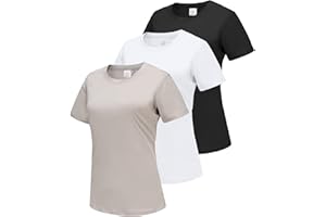 DMVOD 3er-Pack Baumwoll-T-Shirts mit Langen/kurzen Ärmeln, Workout-Oberteile für Damen, Basic-T-Shirt mit Rundhalsausschnitt
